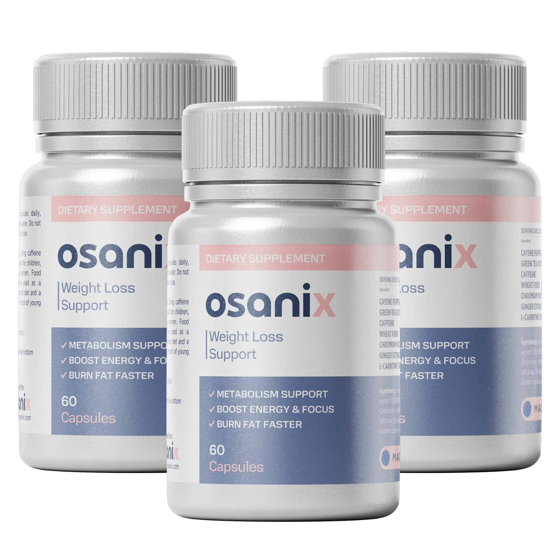 Drei Dosen Osanix Weight Loss Support mit je 60 Kapseln